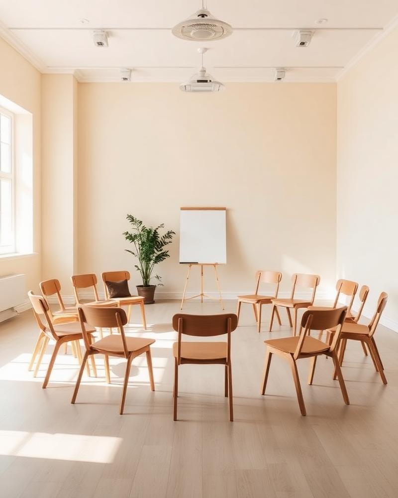 Heller Workshop-Raum mit Stuhlkreis